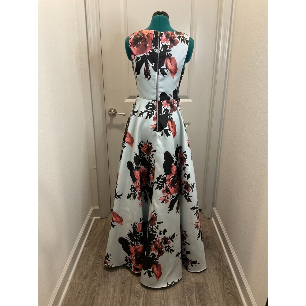 Betsy & Adam Mint Floral Ball Gown with Pink and Black Blooms - Picture 5 of 15